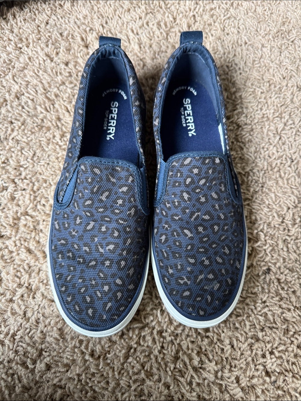 Sperry Navy Leopard-Print Slip-On Sneakers. Womens size 7